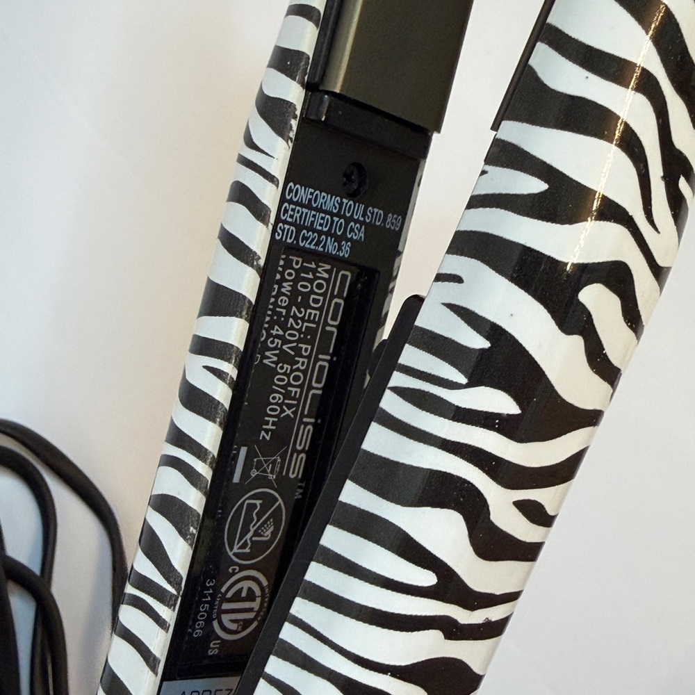 Corioliss Zebra Print Hair Straightener Flat Iron 1 inch - Black & White - Picture 7 of 9